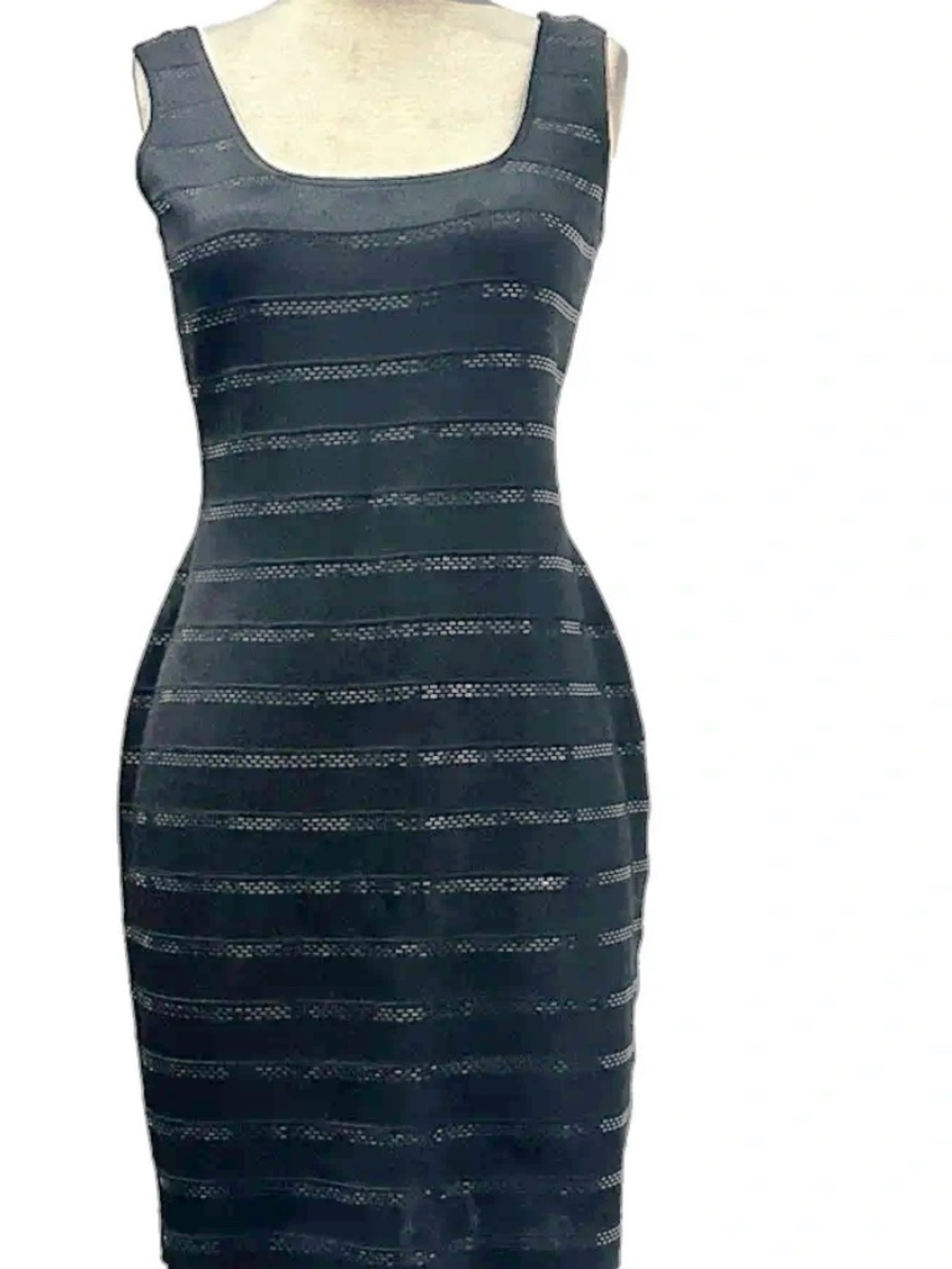 St. John Marie Gray Santana Knit Sheath Dress Black Size 6 Luxury Designer Midi